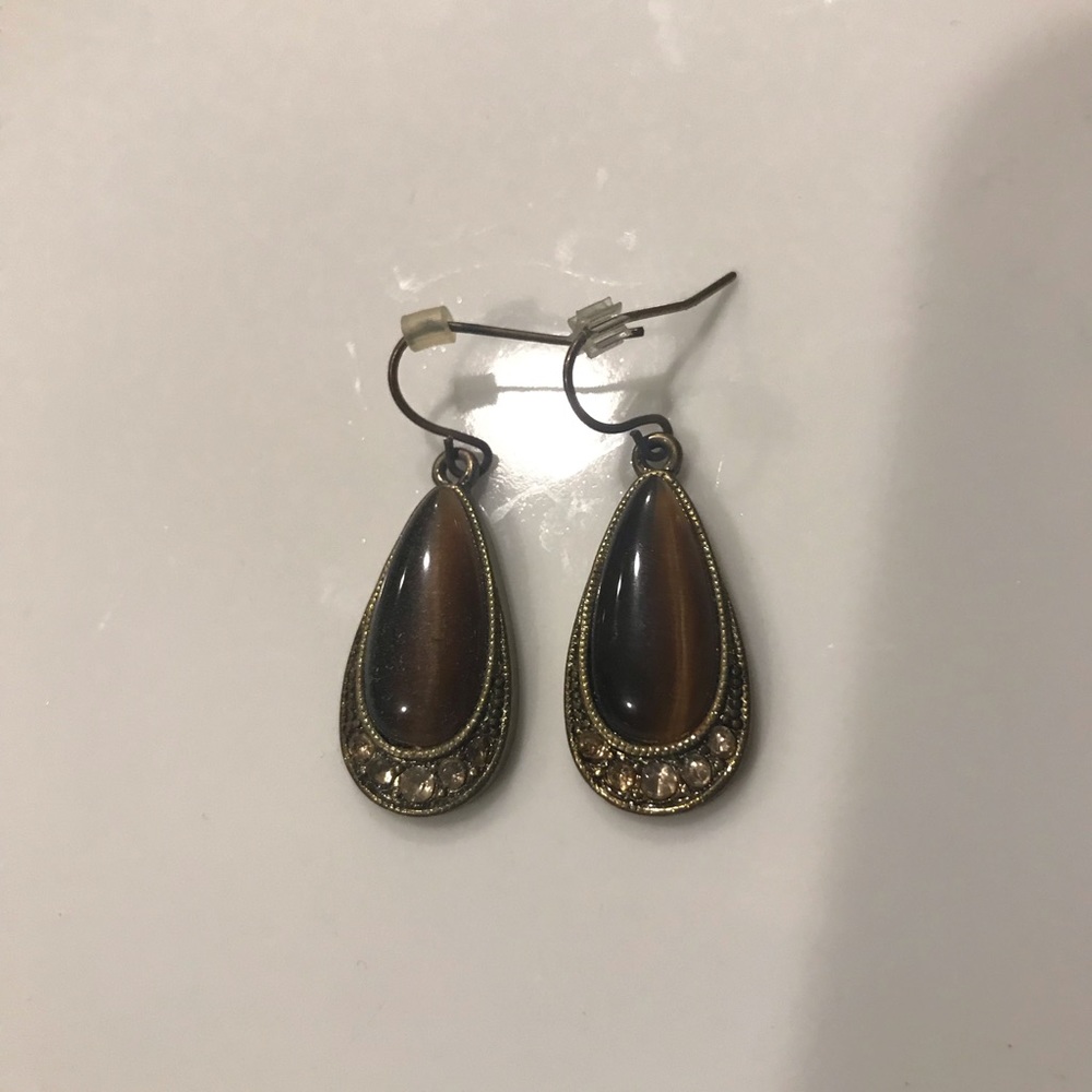 Brown, cat eye look earrings